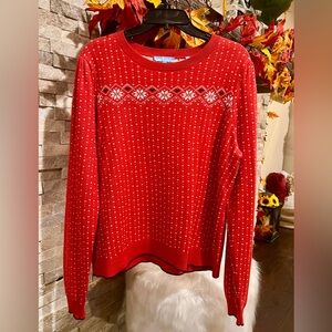 Draper James Red and White Snowflake Wool Blend Sweater